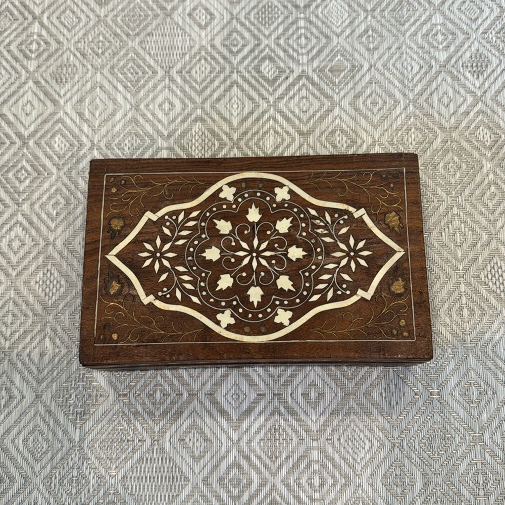 Bone Inlaid Wooden Jewelry Box